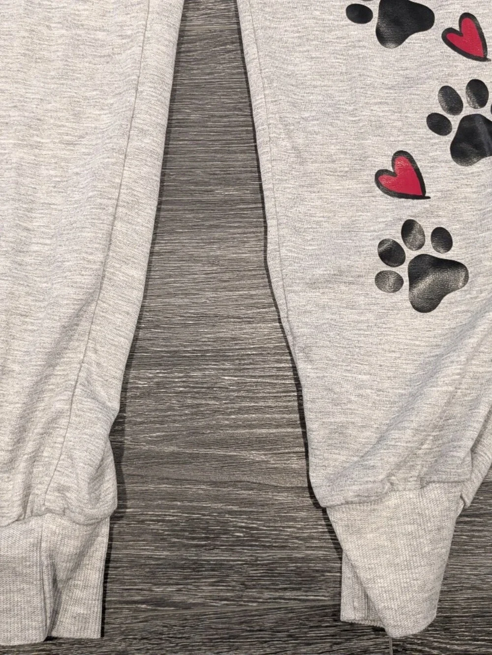 Women's Grey Jogger Sweatpants with Paw & Heart Print